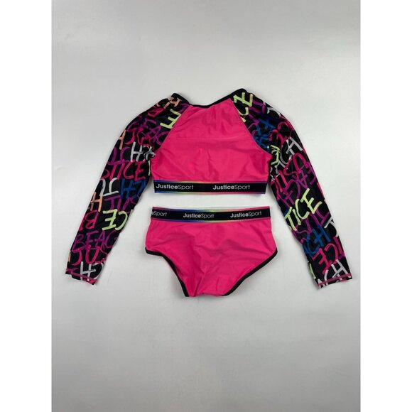 Justice Sport Girl's M Long Sleeve 2 Piece Swim Suit - Picture 2 of 2